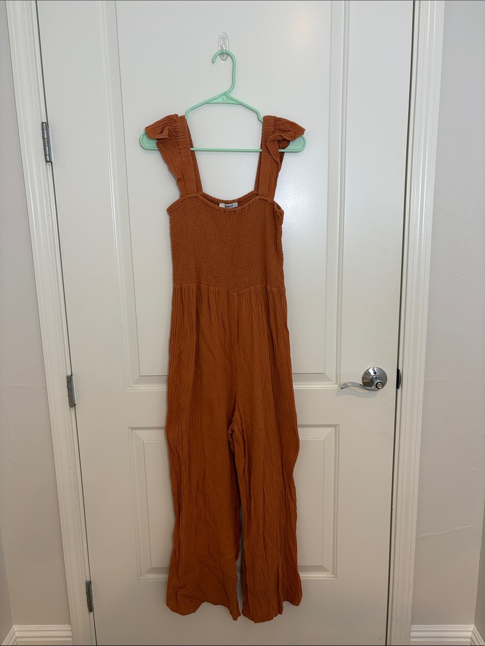 Madewell Rust Orange Ruffle-Shoulder Wide-Leg Jumpsuit